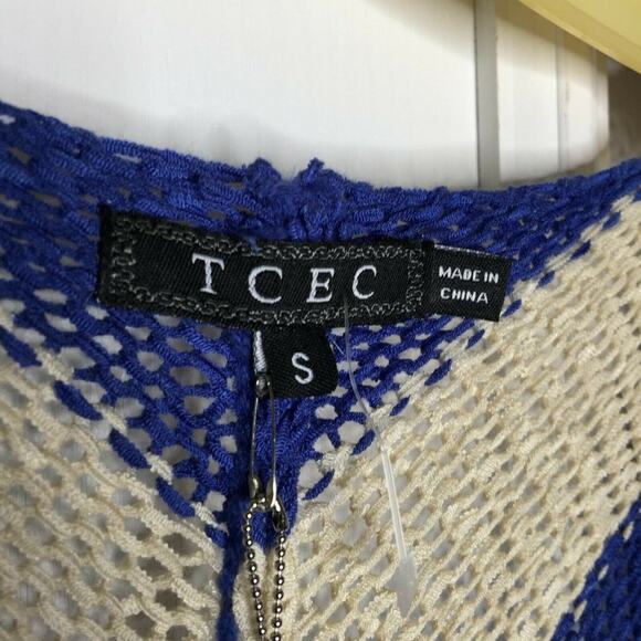 TCEC Crochet Stitch Fix Open Front Cardigan Roxanna NEW Size Small blue cream - Picture 3 of 5